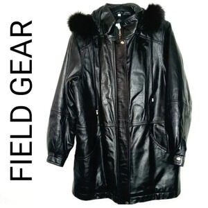 FIELD GEAR LEATHER FOX FUR JACKET - BLACK